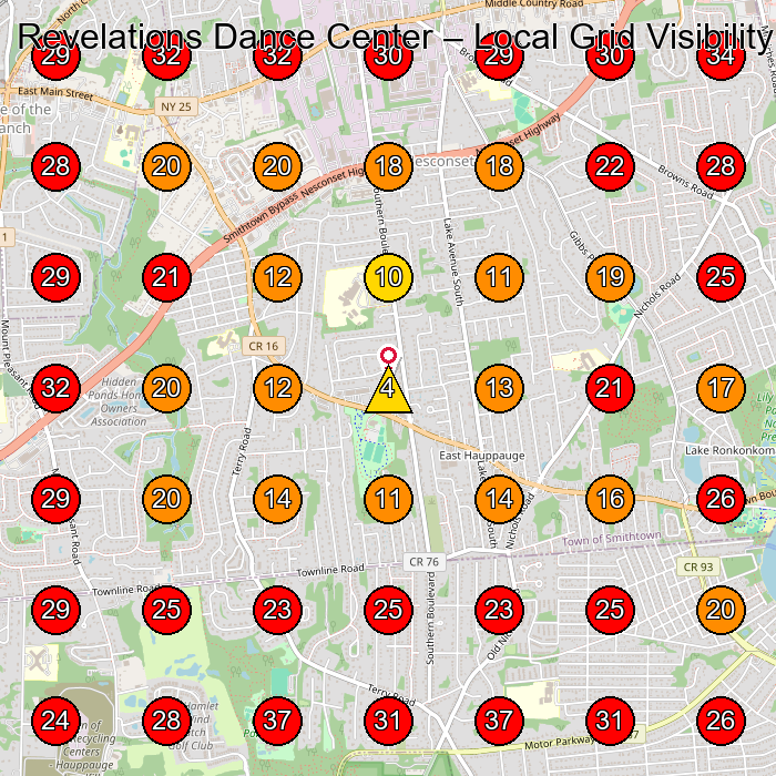 Revelations Dance Center GeoGrid visibility map for Dance School in Nesconset
